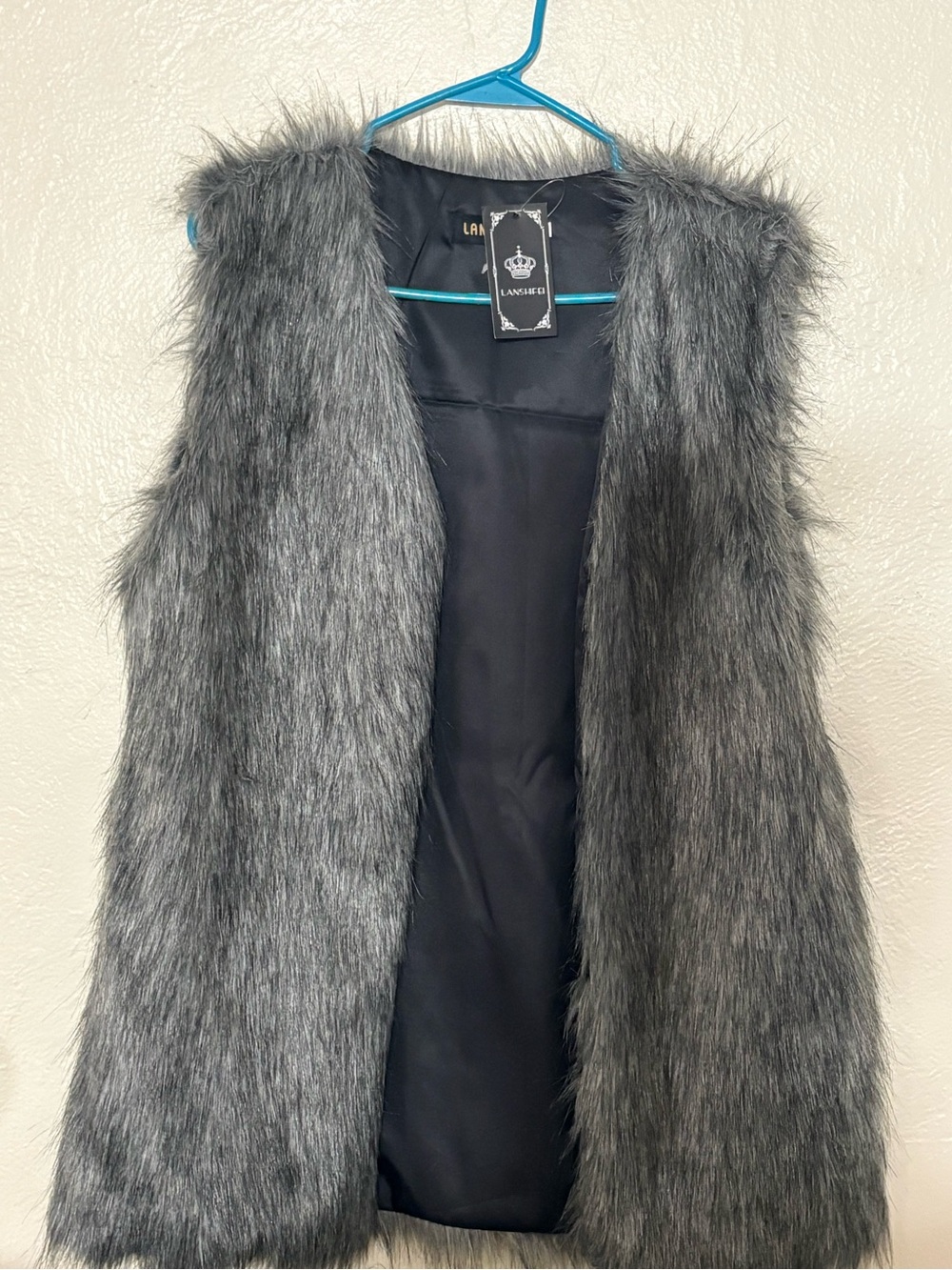 LANSHIRO Faux Fur Gray Vest for Women